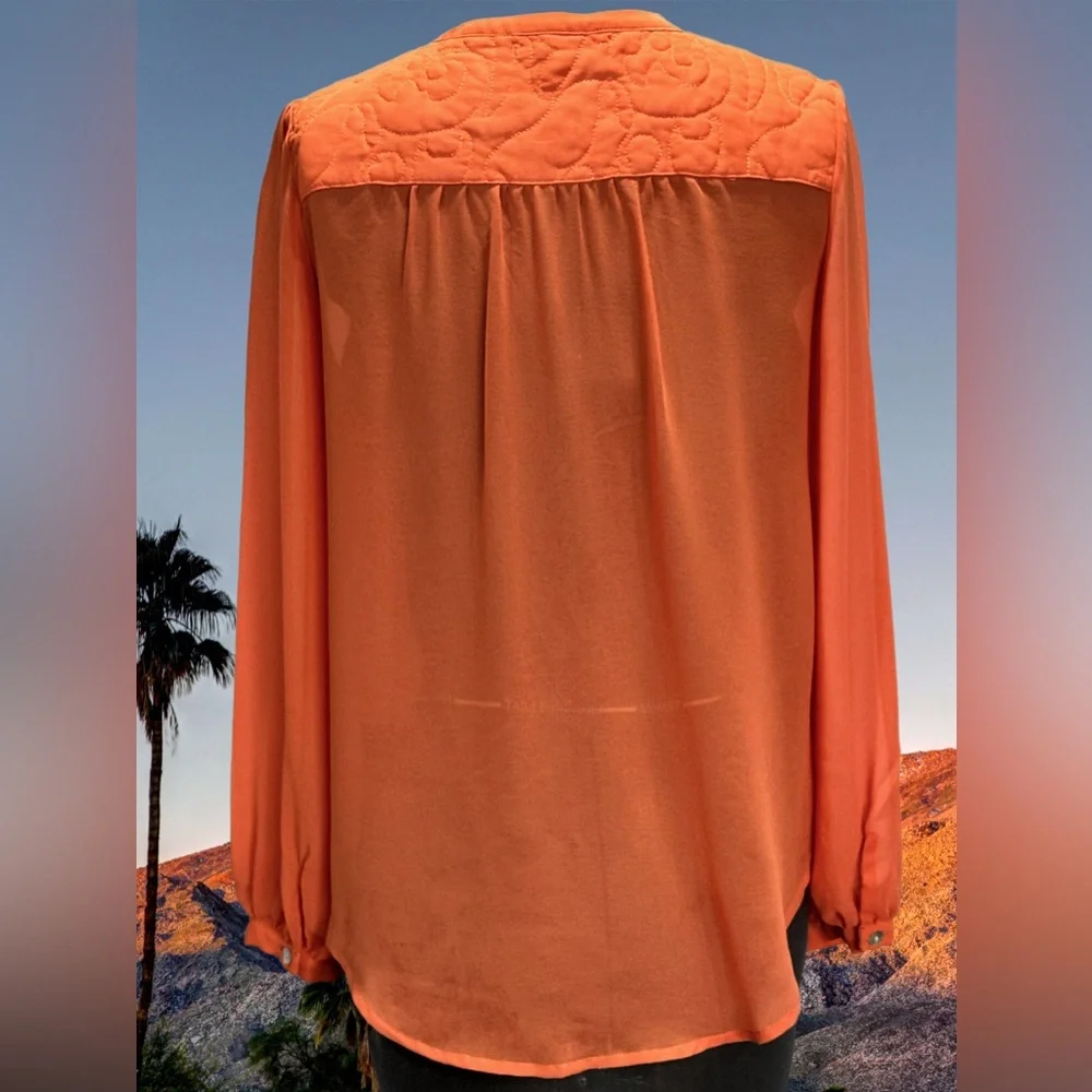 Sanctuary Tangerine Quilt Yoke Long Sleeve Top Size XS - Picture 3 of 5